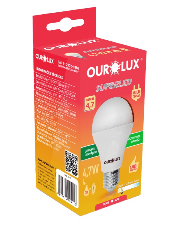 Lampada Superled Ouro 4,7W BIV 3000K - Ourolux